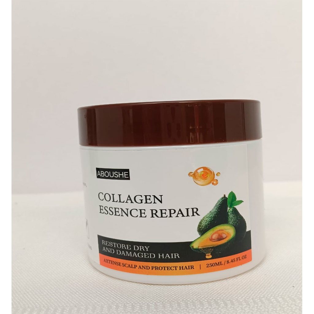 Aboushe-Collagen-Repair 250ml Mascarilla capilar de colágeno+queratina reparación profunda que tu cabello necesita. Repara cabellos secos dañados desde la raíz hasta las puntas. Reduce puntas abiertas y evita que se quiebre. Con aceite de argán y macadamia hidrata profundamente sin dejarlo pesado, devuelve el brillo, suavidad elasticidad resultado desde la primera aplicación. Evío gratis